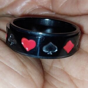 Black and Red Stainless  steel Poker Fridget Spinner Ring Sz 11